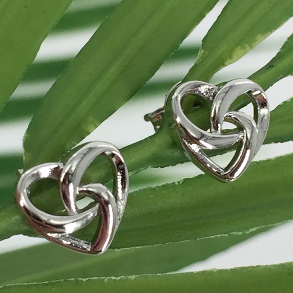 3/$21, Silver Love Heart Interlaced Stud Earrings - Picture 2 of 3